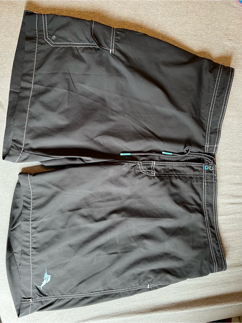 Tommy Bahama Black Swim Board Shorts with Teal Accents
